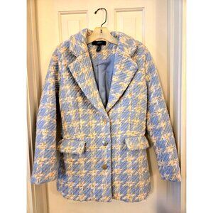 Forever 21 Houndstooth Pattern Light Blue & White Womens Coat S